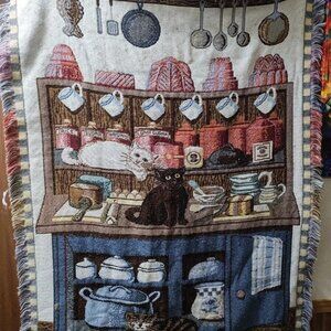 Goodwin Weavers Vintage Cats All Over My Kitchen Blanket  65" X 47" 100% Cotton